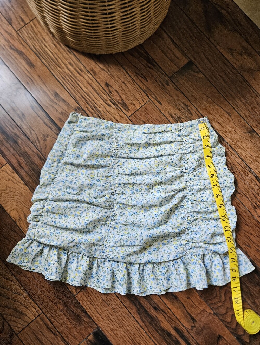 Floral Ruched Mini Skirt in Light Blue and Yellow - Picture 7 of 7